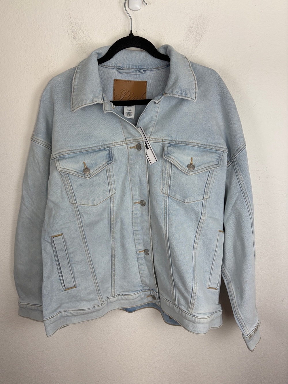 Victoria Secret Pink Light Blue Washed Denim Oversized Trucker Jacket Women’s L
